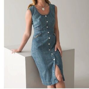 WHBM Sleeveless Denim Sheath Dress With Chain